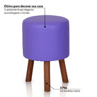 Banqueta Round Corano Com Pés Madeira Nobre - Roxo