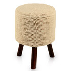 Banqueta Round Crochê Com Pés Tabaco - Cru