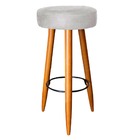 Banqueta Rubi Pés Madeira Suede Cinza