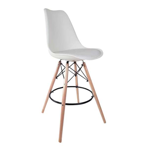 Banqueta Saarinen Branca - Base De Madeira Naturalê