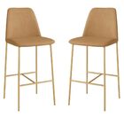 Banqueta Turquia Couro Bege Em Metal Dourado