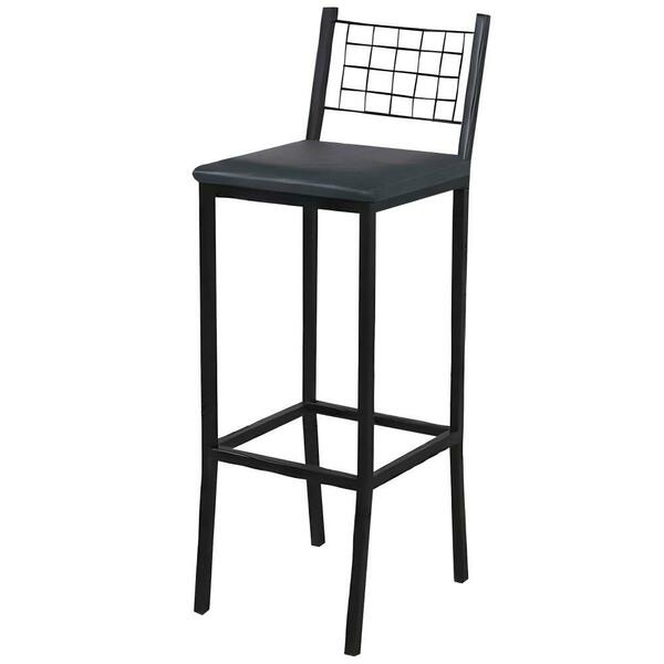 Banqueta Veneza Couro Preto Em Metal Preto