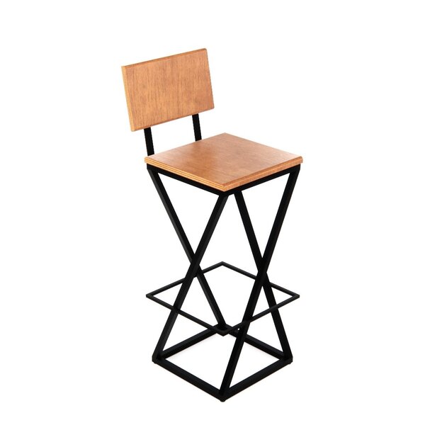 Banqueta Z Industrial Com Encosto Preto Assento Compensado 62