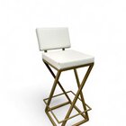 Banqueta Zênite Com Encosto Estofada - Metalon Dourado  Branc