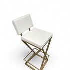 Banqueta Zênite Com Encosto Estofada - Metalon Dourado  Branc