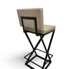 Banqueta Zenite Estofada Com Encosto Bege Metalon Preto 65cm