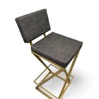 Banqueta Zenite Estofada Com Encosto Cinza Metalon Dourado 65