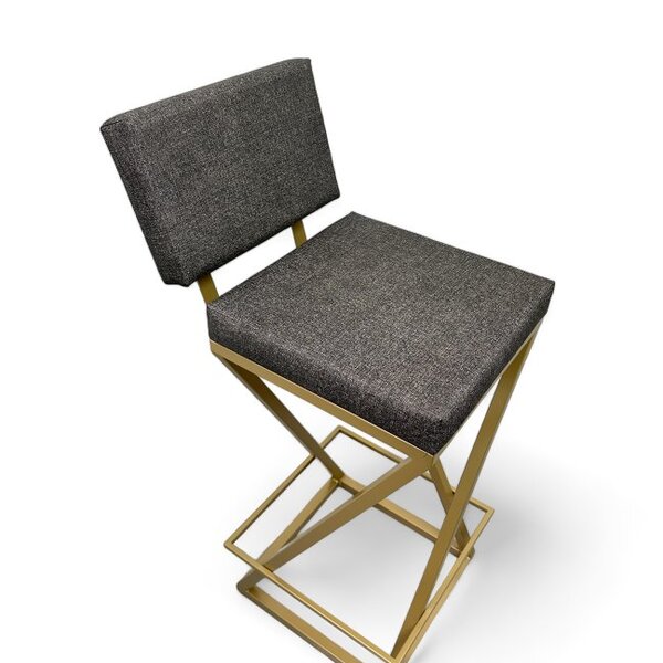 Banqueta Zenite Estofada Com Encosto Cinza Metalon Dourado 65