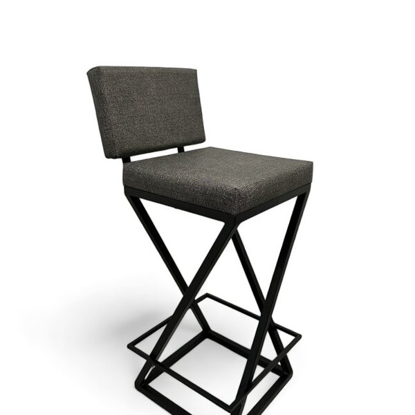 Banqueta Zenite Estofada Com Encosto Cinza Metalon Preto 65cm