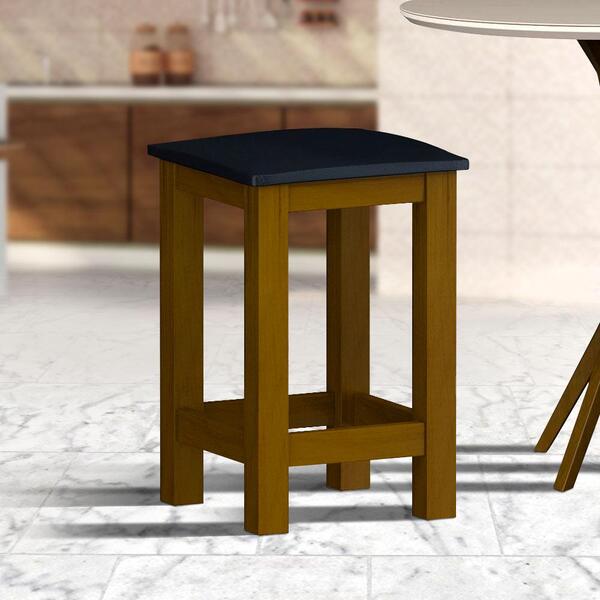 Banquinho De Madeira Maciça Baixa Imbuia Assento Estofado Cor