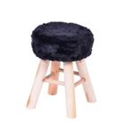 Banquinho Glamour Pêlo Preta Base De Madeira - Or Design