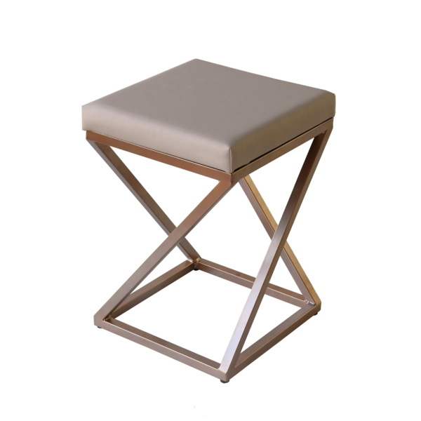 Banquinho Industrial Z Estofado - Metalon Cobre Pérola - 47cm