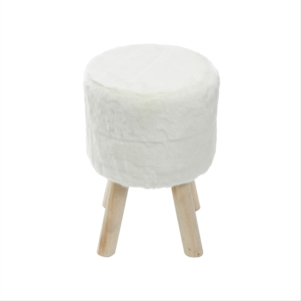 Banquinho Kitty Com Pêlo Curto Branco Base De Madeira - Or De