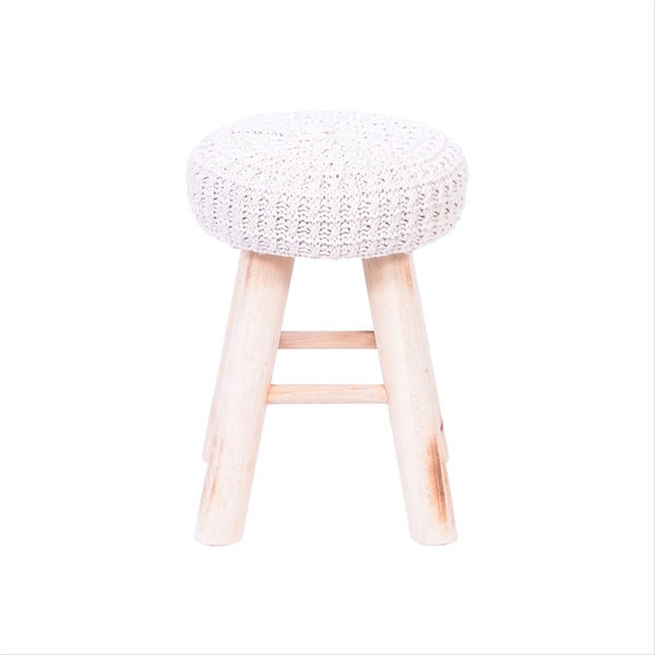 Banquinho Nona Crochê Branca Base De Madeira - Or Design
