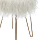 Banquinho Petit Com Pêlo Longo Creme Base De Metal - Or Design