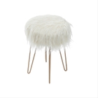 Banquinho Petit Com Pêlo Longo Creme Base De Metal - Or Design