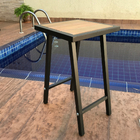 Banquinho Quadrado De Aço E Madeira Premium Altura 46 Cm