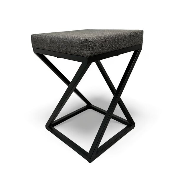 Banquinho Z Industrial Estofado Cinza Metalon Preto 47cm