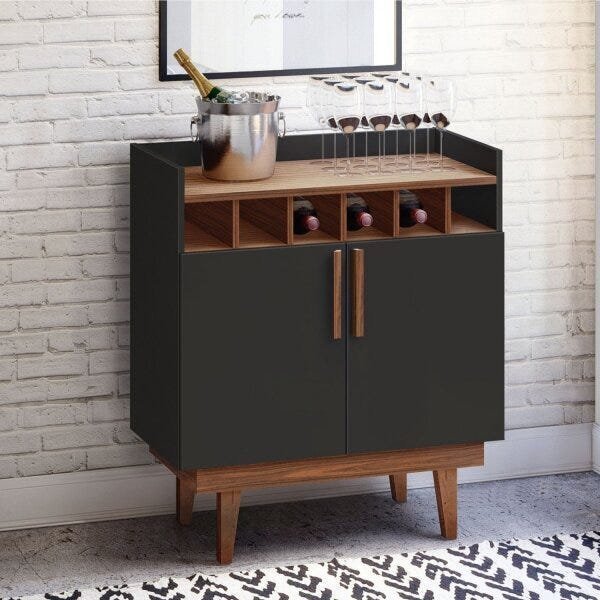 Bar 2 Portas Porta Garrafas Easy Versátile Casa D Preto/dakota