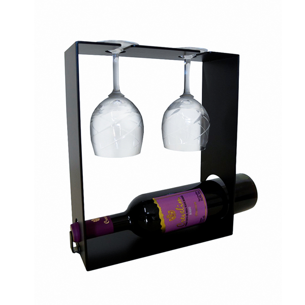 Bar Adega Aramada Preta Para Balcão Para 1 Garrafa E 2 Taças