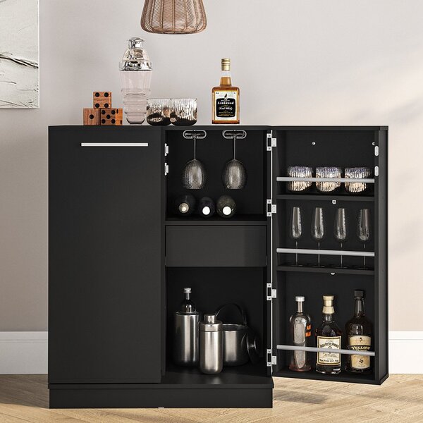 Bar Com Adega E Porta Taças 2 Portas Tokyo Preto