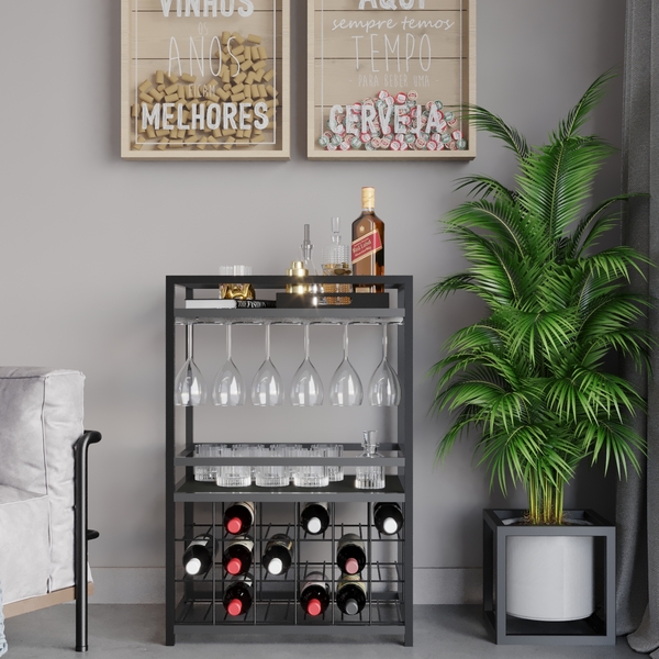 Bar E Adega Para Vinhos, Bebidas E Cristaleiras Royal - Preto