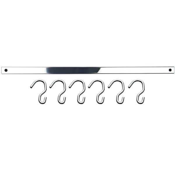 Barra 55cm Com 6 Ganchos Aço Inox Suporte Porta Utensílios Pa