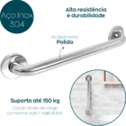 Barra De Apoio 40cm Inox 304 Alça De Segurança Idoso Deficien