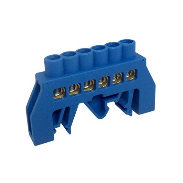 Barramento Neutro P/ Trilho Din 06 Pólos Azul 10 Peças