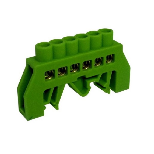 Barramento Terra  P/ Trilho Din 06 Polos Verde 10 Peças