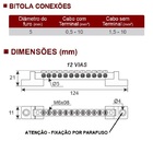 Barramento Terra Hc-004 80a 12 Vias Fixação Por Parafusos