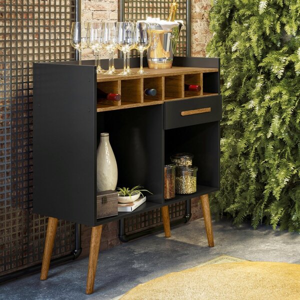 Barzinho 1 Gaveta E Adega Madrid Tigus Preto/ypê