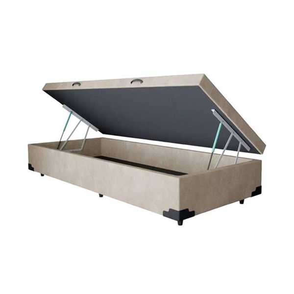 Base Baú P/ Colchão Solteirão E-shop Casa - Suede Bege