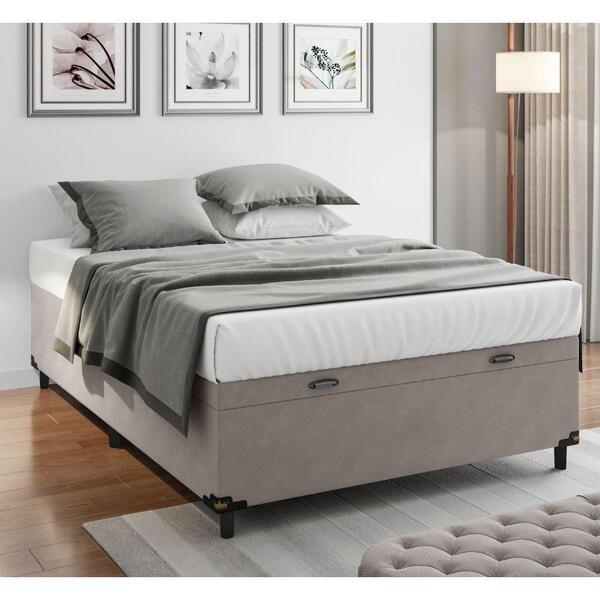 Base Box Baú Casal Prince Sued 1,38x1,87x0,41 Cinza