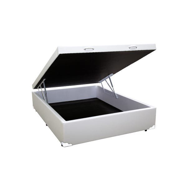 Base Box Baú Casal Sintético Branco - 39x138x188