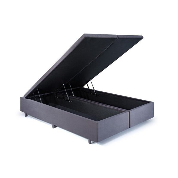 Base Box Baú King 193x203x42cm Em Suede Com Pistão A Gás Cinza