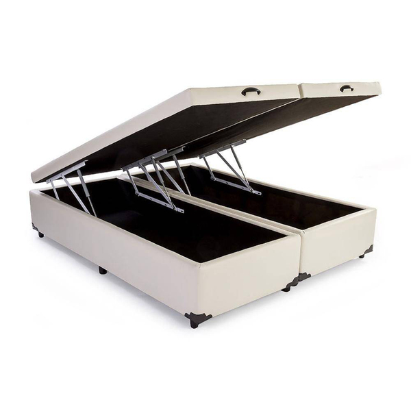 Base Box Baú Queen Bipartido Sp Móveis Sintético Bege - 39x15