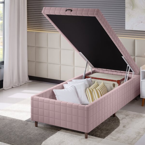 Base Box Baú Solteiro Ibiza 35cm 1,88m 0,88m Turkey Rose