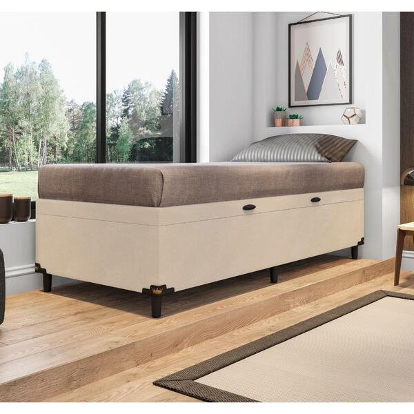 Base Box Baú Solteiro Prince Sued 0,88x1,87x0,24 Bege