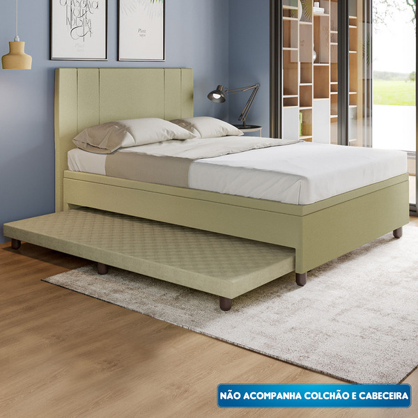 Base Box Casal Com Cama Auxiliar Com Colchão Conjugado Corino