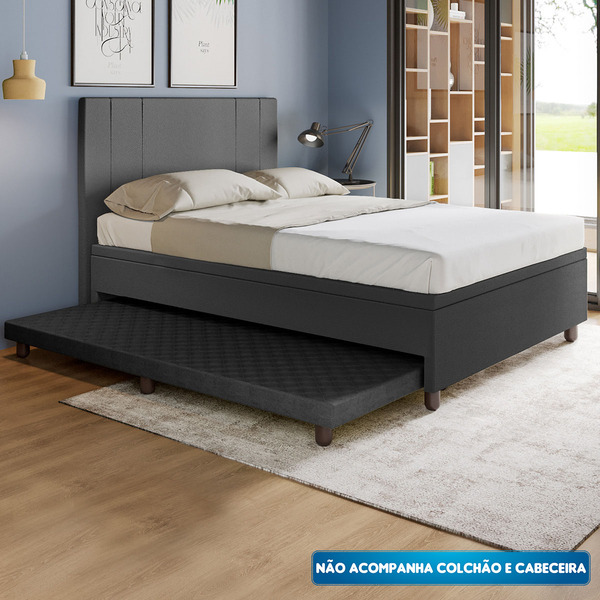 Base Box Casal Com Cama Auxiliar Com Colchão Conjugado Corino