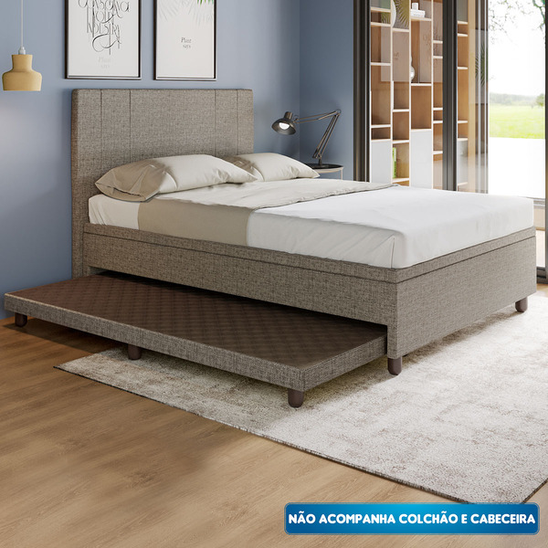 Base Box Casal Com Cama Auxiliar Com Colchão Conjugado Linho