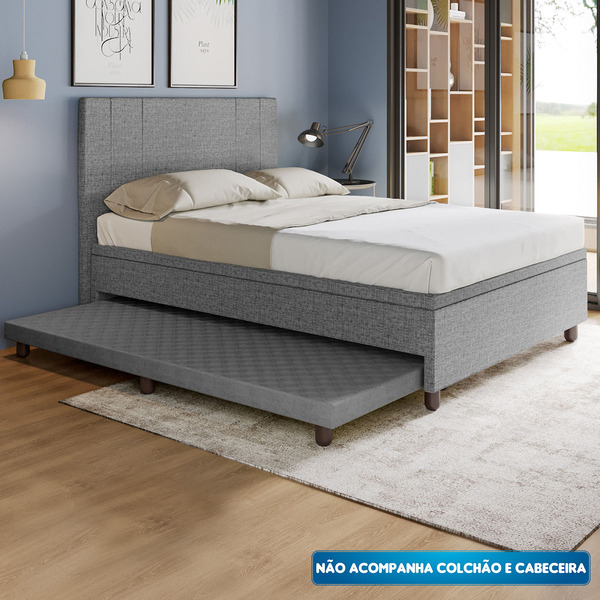 Base Box Casal Com Cama Auxiliar Com Colchão Conjugado Linho