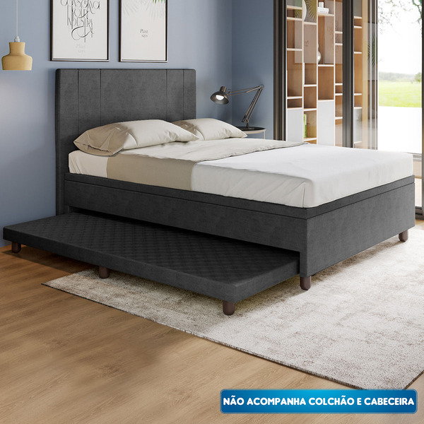 Base Box Casal Com Cama Auxiliar Com Colchão Conjugado Veludo