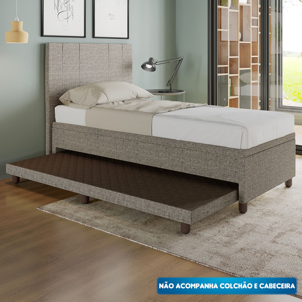 Base Box Solteiro Com Cama Auxiliar Com Colchão Conjugado Lin