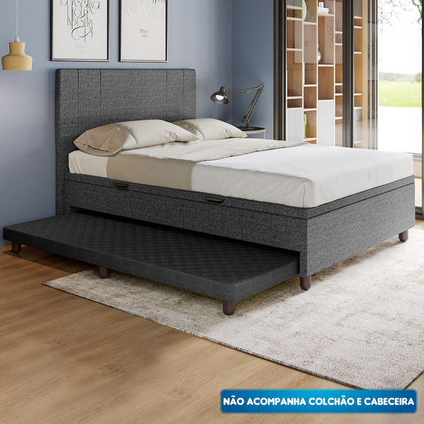 Base Cama Baú Casal Com Cama Auxiliar C/colchão Conjugado Lin
