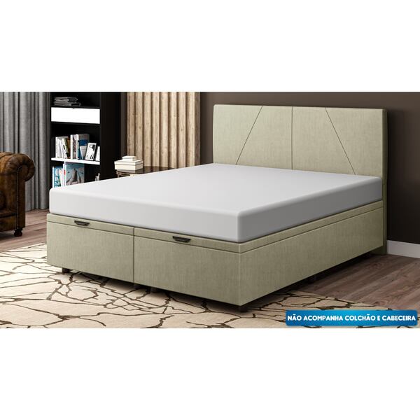 Base Cama Baú Casal King Size Veludo - Skybox - Bege