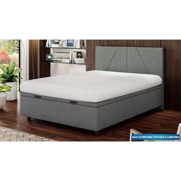 Base Cama Baú Casal Linho - Skybox - Cinza