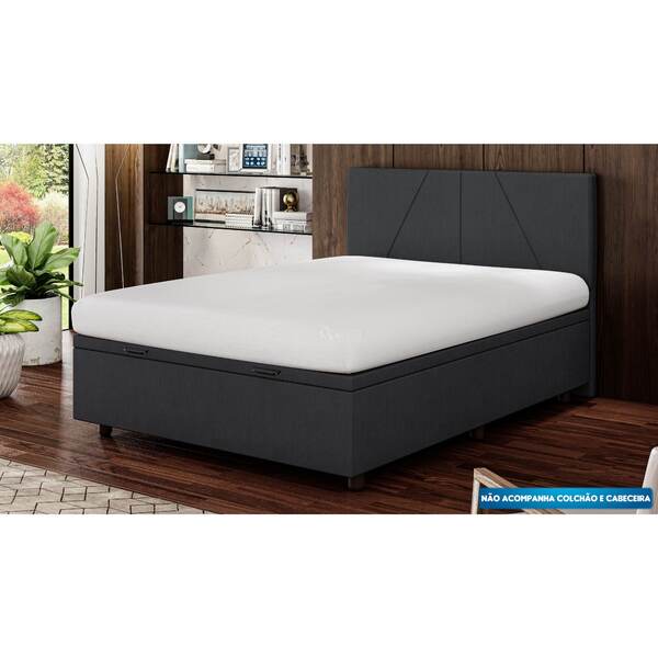 Base Cama Baú Casal Veludo - Skybox - Preto