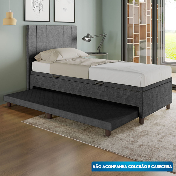 Base Cama Baú Solteirão Com Cama Auxiliar Veludo - Skybox - P